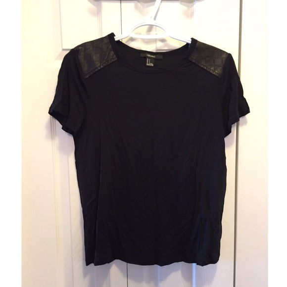 Forever 21 Tops - Black Tee w Quilted Leather Accents forever21